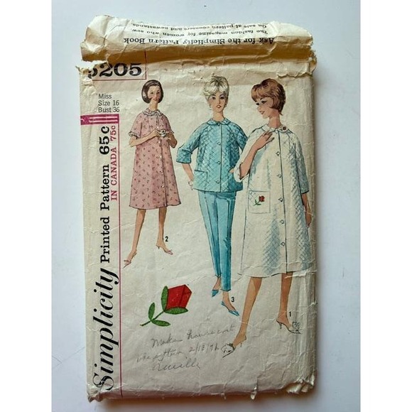 Simplicity Other - Vintage Simplicity Sewing Pattern #5205 Housecoat 1960s Miss Size 16, Bust 36"
